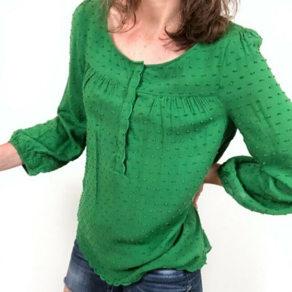 Anthropologie Tops - Maeve by Anthropologie Green Emmaline Swiss Raised Dot Scoop Popover Blouse 8